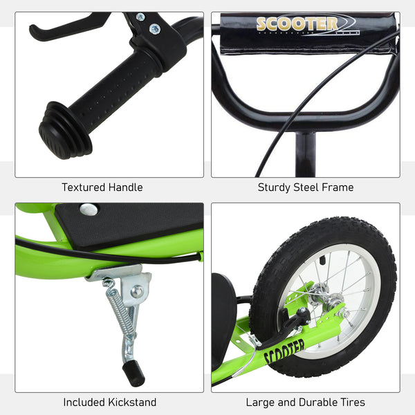 English Elm Aosom Youth Kick Scooter Steel Frame Adjustable Handlebar Inflatable Tires Dual Brake Green W2225P217069