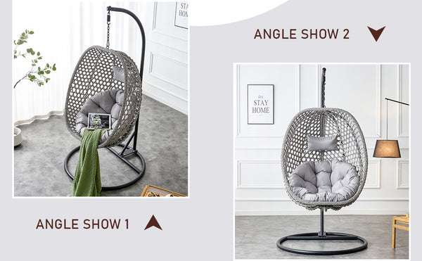 English Elm Egg Swing Chair Woven Rattan Basket Seat with Stand Cushion for Patio Bedroom W1512P498597