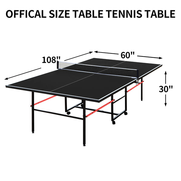 English Elm 9ft Regulation Foldable Ping Pong Table with Mdf Surface Net Paddles and Balls W1408P385457
