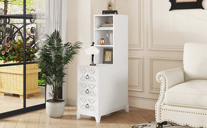 English Elm End Table With 3 Drawers And 2 Open Shelves - Stylish Corner Side Table With Charging Ports In White W2593P289147