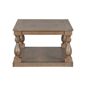 English Elm U_style Pine Veneer Coffee Table with Sculptural Turned Legs for Classic Living Room Decor Brown N711P407149D