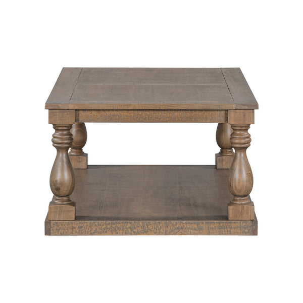 English Elm U_style Pine Veneer Coffee Table with Sculptural Turned Legs for Classic Living Room Decor Brown N711P407149D