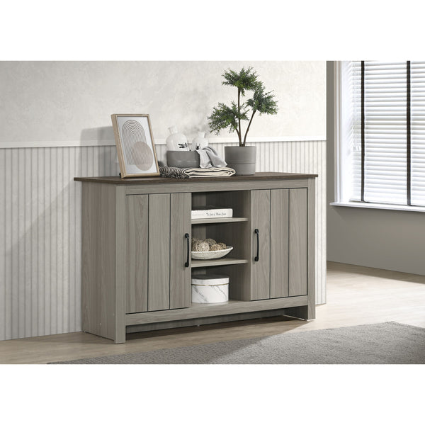 English Elm Gray Oak Finish Cabinet with Shelves, Doors, Cable Management Cutout and Contrasting Top for Stylish Storage B016S00056