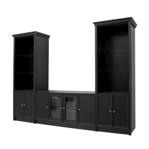 English Elm U-can Three Piece Wall Unit Built-in Media Center with Crown Molding and Tempered Glass Storage Black SJ000156AAB