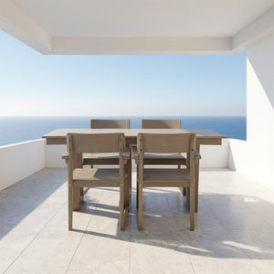 English Elm 5-Piece Hdpe Outdoor Dining Set For 4 – Stylish, Weather-Resistant Dining Table With Umbrella Hole & Ergonomic Chairs W3566S00017