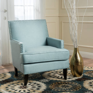English Elm Christopher Knight Home® - CLUB Chair with Plush Padded Seat and Birch Legs, Upholstered Fabric Accent Chair for Living Room Comfort Light Blue 30.65 L x 29.75 W x 28.75 H 60165.00