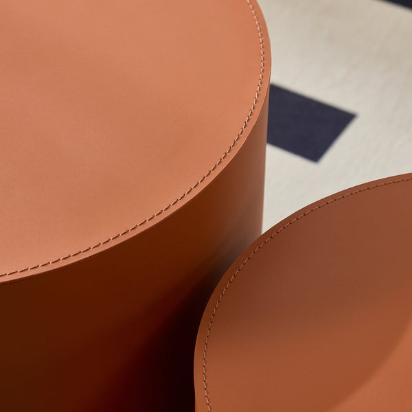 English Elm Modern Saddle Leather Mdf Side Table Compact Accent for Living Room or Office Orange W2085P399095