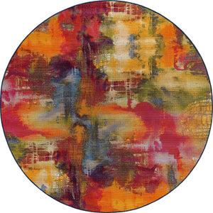 Unique Loom Outdoor Modern Azera Machine Made Abstract Rug Multi, Blue/Brown/Cream/Gold/Green/Navy Blue/Red/Orange 8' 0" x 8' 0"