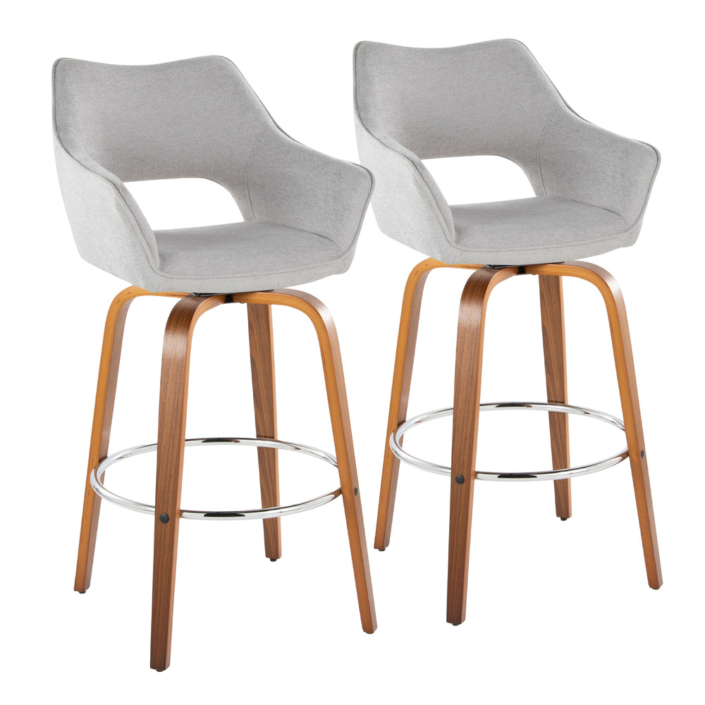 English Elm Fixed-height Swivel Barstools Mid-century Walnut Bentwood Frame Grey Upholstered Set B202S01928