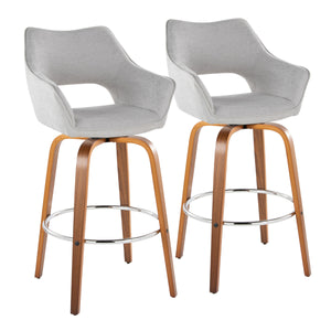 English Elm Fixed-height Swivel Barstools Mid-century Walnut Bentwood Frame Grey Upholstered Set B202S01928
