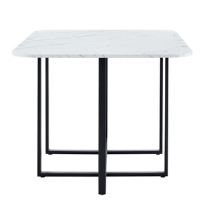 English Elm Modern Dual-surface Dining Table Mdf Marble and Grain Top with Powder-coated Metal Frame Black,White W3875P372892