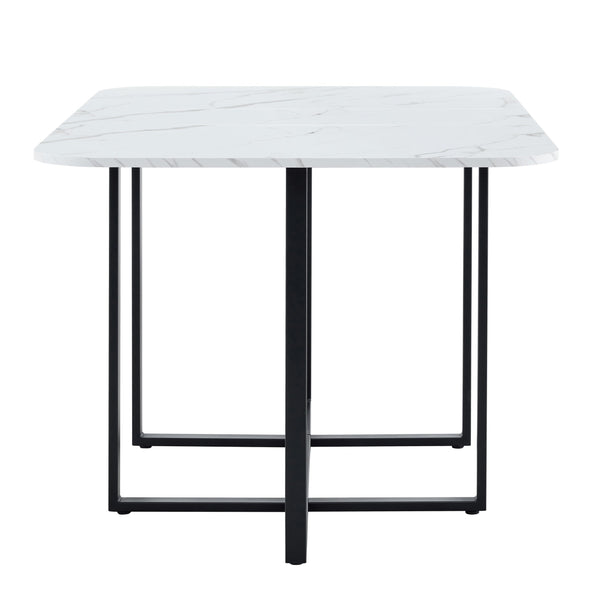 English Elm Modern Dual-surface Dining Table Mdf Marble and Grain Top with Powder-coated Metal Frame Black,White W3875P372892