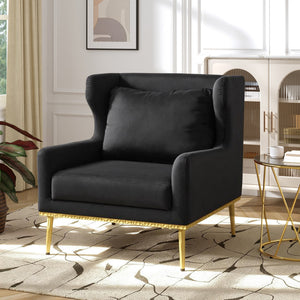 English Elm Modern Velvet Accent Chair Curved Arms Plush Cushion Upholstered Seat for Living Room Black N763P360686B