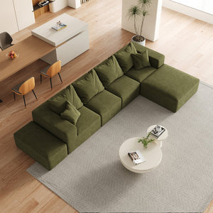 English Elm Modern Upholstered Sectional Sofa Set Modular 132" L-Shape Chenille Couch with 6 Pillows, No-Assembly Comfort and FlexibilityReadable? Green W834S00501