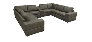 English Elm Large Modular Sectional Sofa Top Grain Leather Match Square Arm Living Room Olive Green B2748S00147