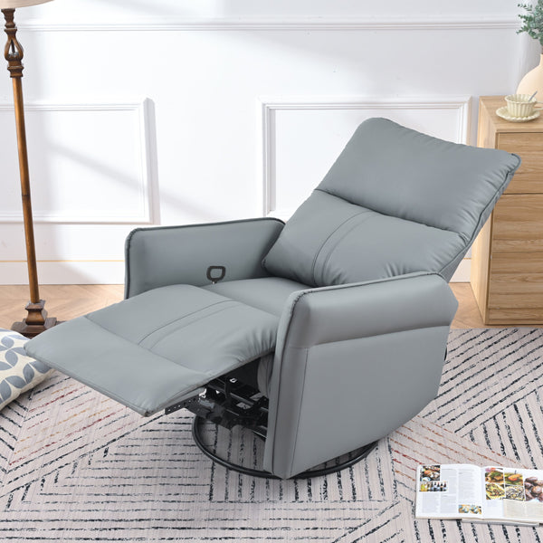 English Elm 360° Swivel Rocker Recliner Chair with Pull-Ring Recline, 360° Swivel, Rocking Comfort for Living Spaces Blue Gray W1028S00051