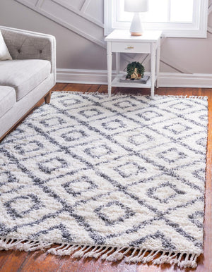 Unique Loom Hygge Shag Diamond Machine Made Geometric Rug Ivory, Gray 8' 0" x 10' 0"