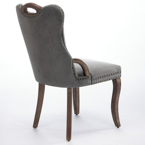 English Elm Velvet Hand-Tufted Dining Chair with Solid Wood Handles and Curved Legs, Vintage Copper Accents Gray W1143P338141