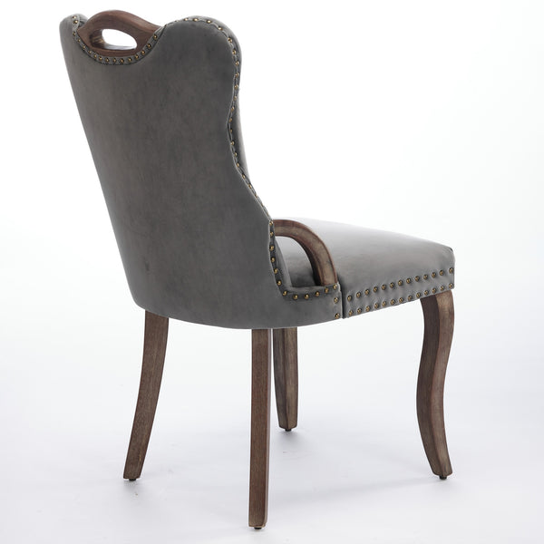 English Elm Velvet Hand-Tufted Dining Chair with Solid Wood Handles and Curved Legs, Vintage Copper Accents Gray W1143P338141