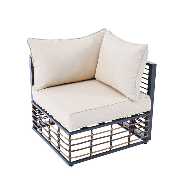 English Elm TOPMAX Modern Minimalist 7-Piece Metal Patio Sectional Sofa Set with All-Weather Rattan, Cushions and Coffee Table for Versatile Indoor Outdoor Entertaining DARK GREY SP100026AAE