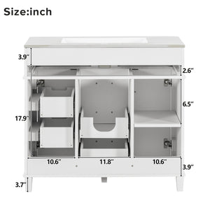 English Elm 36" White Bathroom Vanity Cabinet with Ceramic Sink, Gold Handles, Soft-Close Drawers & Adjustable Shelf N729P204177K