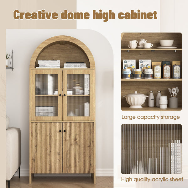English Elm Natural Wood Grain Mdf Dome Cabinet with Led Lighting for Snack and Beverage Storage W3226P279091