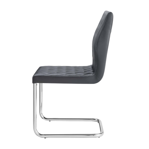 English Elm Grey Quilted Armless Side Chair Set of 2 – Ergonomic High-Back PU Seating with Chrome Sled Base, Durable Stylish Dining Accent (Set of 2) B062P189136