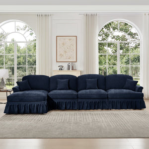 English Elm Classic Three Seater Modular L-Shaped Sectional Sofa With Flared Arms, Ruffled Skirts & Ottoman W3041S00261