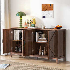 English Elm Cabinet Modern 4-Door Sideboard with 4 Open Shelves, 59" Freestanding Storage Console for Home Decor W331P266133