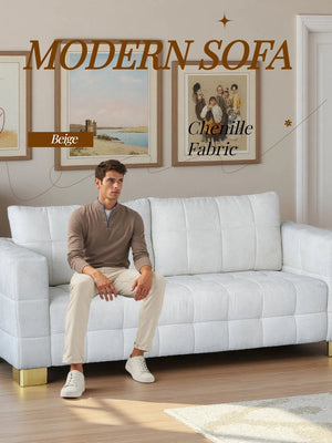 English Elm FX-P54-BK Plush Chenille Sofa with Metallic Legs, Subtle Glamour, Durable Velvet Feel for Living Room Beige W576S00168