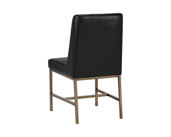 Sunpan LEIGHLAND DINING CHAIR - Timeless Tufted Elegance with Antique Brass Frame for Sophisticated Spaces Black 104910