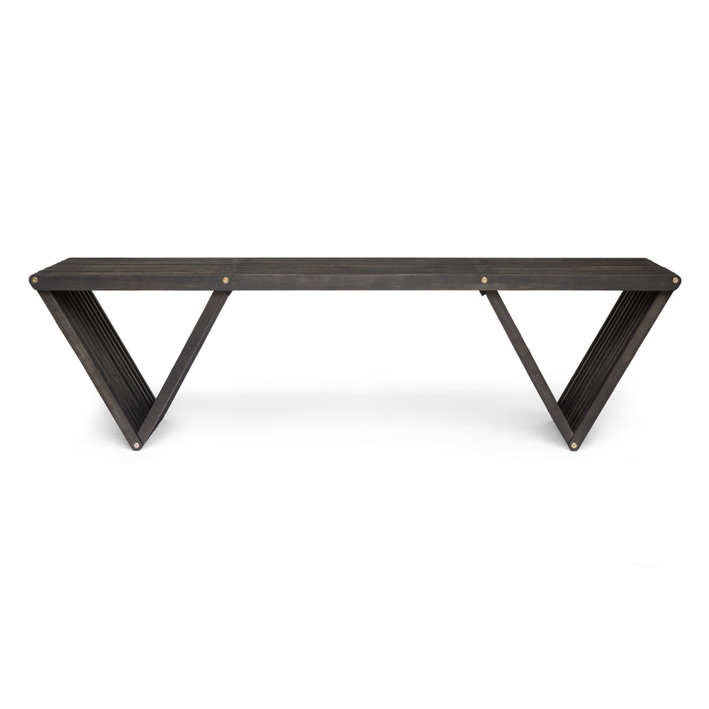 English Elm Metropol Solid Acacia Outdoor Bench with Open Slat Seat and Geometric Hardwood Base N769P371877G