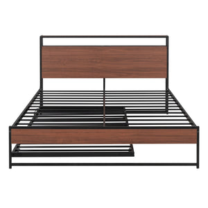 English Elm Queen Steel Platform Bed with Trundle Headboard Shelves and Built-in Usb Charging N708P477431B