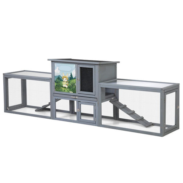 English Elm Large Two-story Outdoor Rabbit Hutch Pine Wood Weatherproof Dual Run Enclosure W2181P356097