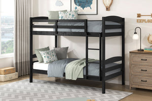 English Elm Twin Twin-over-Twin Bunk Bed with Guard Rails and Ladder, Wood-Engineered Frame, Space-Saving Dorm Style Black 84 L x 20 W x 9.5 H B011P362597
