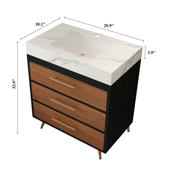 English Elm Modern Freestanding Vanity with Vessel Sink Sintered Stone Top and Gold Steel Legs W3136S00053
