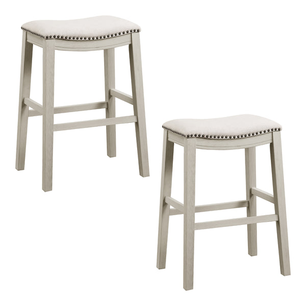 OSP Home Furnishings 29" Saddle Stool - Set of 2 Linen / White Washed