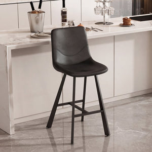 English Elm Faux Leather Counter Stools Set of Two Ergonomic Curved Back Metal Frame Kitchen Seating Black Pu W5096P400378