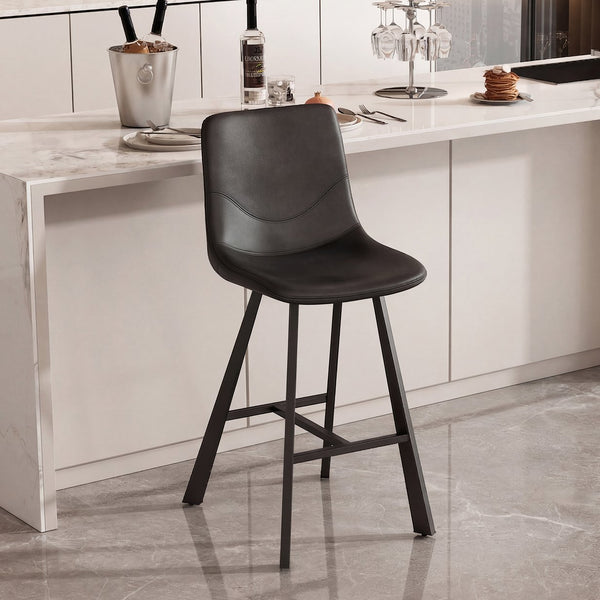 English Elm Faux Leather Counter Stools Set of Two Ergonomic Curved Back Metal Frame Kitchen Seating Black Pu W5096P400378