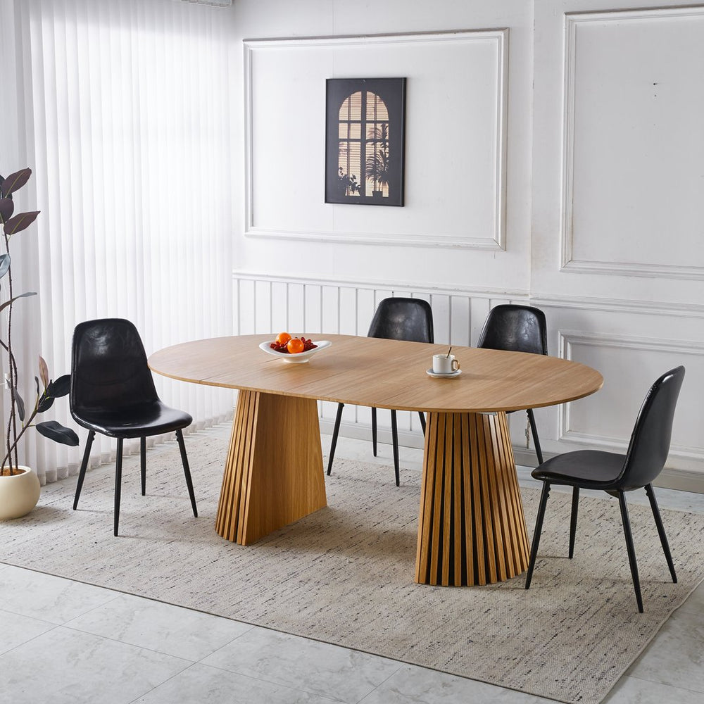 English Elm 1+4,5pieces Mid-century Dining Set Mdf Top Metal Pedestal Base Seats Six Modern Kitchen Black W3766S00005