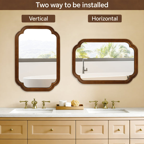 English Elm Black Walnut Solid Wood Frame Mirror with Rounded Corners for Bedroom or Entryway W2203P455260