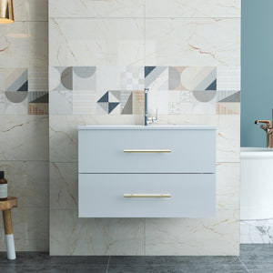 English Elm 30-Inch Sleek Wall-Mounted Bathroom Vanity With Integrated Sink, Double Drawers & Easy Installation W3151S00053