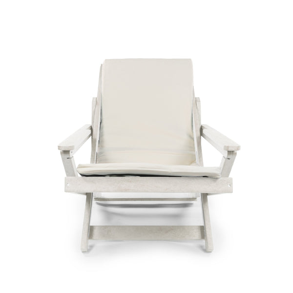 English Elm Pinecrest Outdoor Folding Lounge Chair Recycled Hdpe Reclining Patio Seat with Cushion Ivory B2745P409696