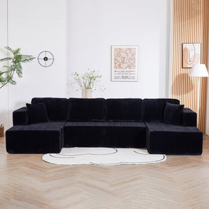 English Elm U Shape Modular Sectional Sofa Corduroy Upholstered Minimalist Living Room Couch Black W1919S00015
