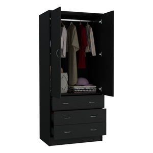 English Elm Taly Spacious Armoire with Double Doors, Two Drawers & Hanging Rod — Tall Laminate Storage Cabinet Black 35.4 L x 23.6 W x 6.3 H B200S00376
