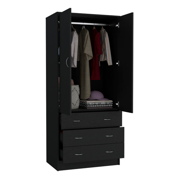 English Elm Taly Spacious Armoire with Double Doors, Two Drawers & Hanging Rod — Tall Laminate Storage Cabinet Black 35.4 L x 23.6 W x 6.3 H B200S00376