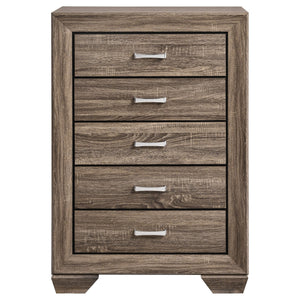 English Elm Carina Queen Bedroom Set Grey Oak Paneled Headboard Nickel Hardware Five Piece Taupe B062S00746