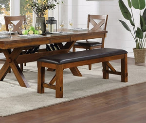 English Elm 60" 60-inch Bench Upholstered Espresso PU Cushion Rubberwood Legs Walnut Finish Dining Seat Bench B2741P331532