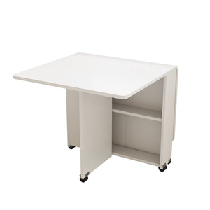 English Elm Folding Drop Leaf Dining Table with 6 Wheels, 2-Tier Storage Shelves, Space-Saving Expandable Table W3101P346286