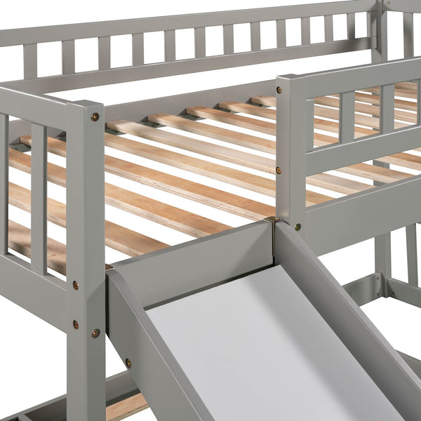 English Elm Stairway Twin Bunk Bed with Slide Storage Drawers and Safe Staircase for Kids LT200156AAE